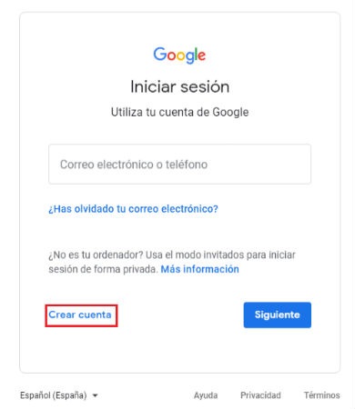 Crear cuenta gmail